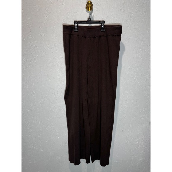 Camila Coelho Pants - Camila Coelho Large Brown Ribbed Knit Wide Leg Pants Flowy Lounge Trousers